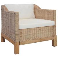 Fauteuil met kussens natuurlijk rattan - thumbnail