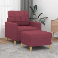 Fauteuil met voetenbank 60 cm stof wijnrood - thumbnail
