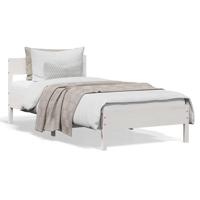 Bedframe met hoofdbord massief grenenhout wit 75x190 cm - thumbnail