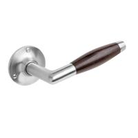De Oude Deurklink Deurklink Retro palissander geveerd in mat nikkel met rond rozet - thumbnail