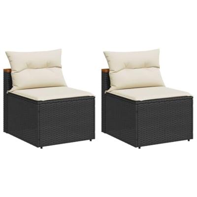 Tuinbanken 2 st zonder armleuning met kussens poly rattan zwart - thumbnail