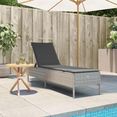 Ligbed met kussen poly rattan lichtgrijs - thumbnail