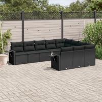 10-delige Loungeset met kussens poly rattan zwart - thumbnail