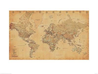 Kunstdruk World Map Vintage - Engels - 60x80cm