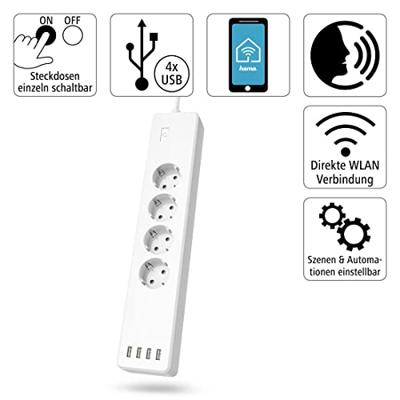 Hama WLAN-stekkerdoos 4-weg Zonder Hub Individueel Schakelbaar 4-weg USB