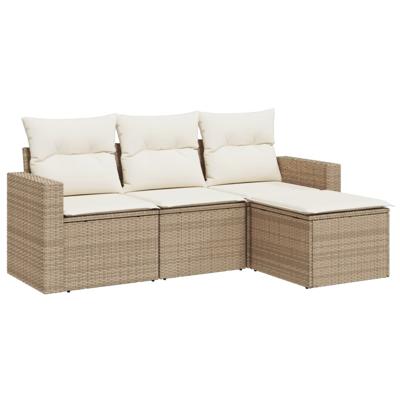 5-delige Loungeset met kussens poly rattan beige - thumbnail