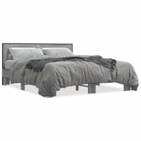 Bedframe bewerkt hout metaal grijs sonoma eiken 150x200 cm - thumbnail