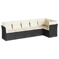 6-delige Loungeset met kussens poly rattan zwart - thumbnail