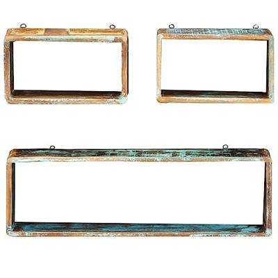 3-delige Wandschappenset kubus massief gerecycled hout