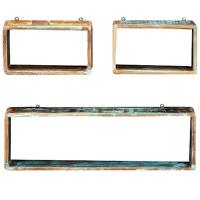 3-delige Wandschappenset kubus massief gerecycled hout - thumbnail