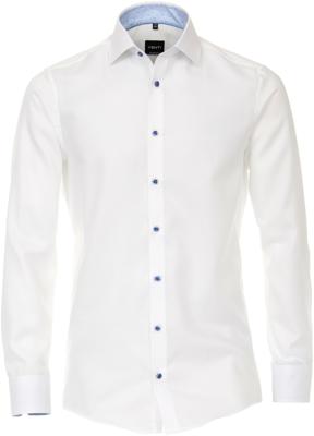 Venti Heren Overhemd Wit Kamille Contrast Oxford Kent Modern Fit