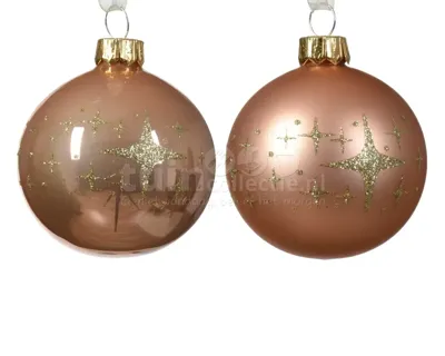 Kerstbal Glas Glitter Ster Ø6cm Rosé Assorti 1st