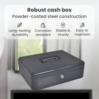 VidaXL Cash box met slot donkergrijs 30 x 24 x 9 cm staal - thumbnail