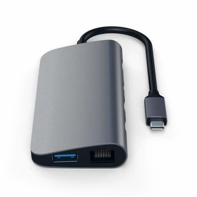 SATECHI Type-C Multimedia Adapter Met 4K HDMI, Mini Dp, USB-C PD, Gigabit Ethernet, USB 3.0, Micro/SD Kaartsleuven - Voor M2/ M1 Macbook Pro/Air (Spacegrijs)