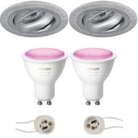 GU10 Inbouwspot Set - Mat Zilver - Inbouw Rond - Kantelbaar - Philips Hue - White and Color Ambiance - Bluetooth - Pragmi Alpin Pro - Ø92mm - thumbnail