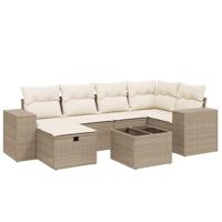7-delige Loungeset met kussens poly rattan beige - thumbnail