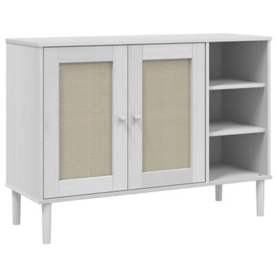 Dressoir SENJA 112x40x80 cm rattan look massief grenenhout wit Dressoir SENJA 112x40x80 cm rattan look massief grenenhout wit