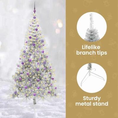 VidaXL Kunstmatig voorverlicht kerstboom met 300 led zilver 240 cm pet