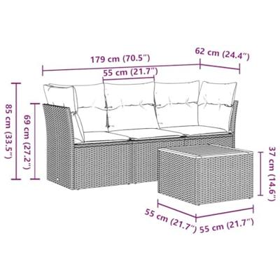 4-delige Loungeset met kussens poly rattan grijs