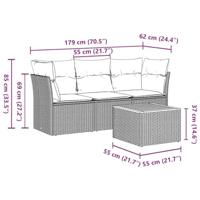 4-delige Loungeset met kussens poly rattan grijs - thumbnail