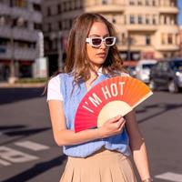 Houten waaier I&apos;m Hot - Roze oranje - thumbnail