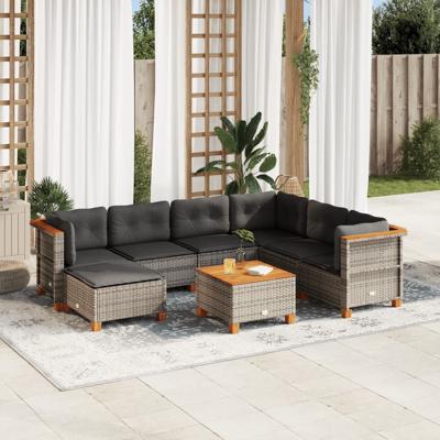 7-delige Loungeset met kussens poly rattan grijs