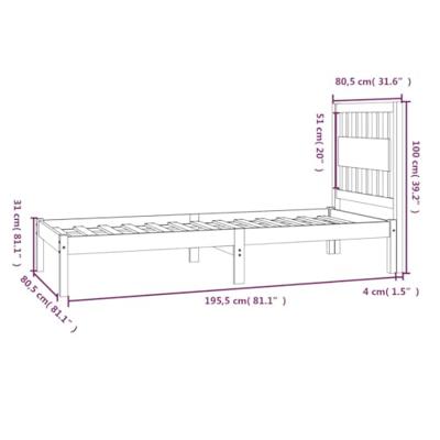 Bedframe massief grenenhout zwart 75x190 cm