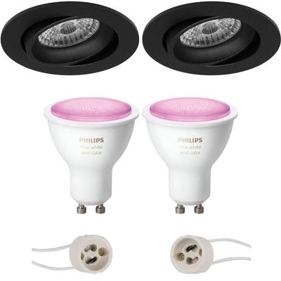 Pragmi Delton Pro - Inbouw Rond - Mat Zwart - Kantelbaar - Ø82mm - Philips Hue - LED Spot Set GU10 - White and Color Ambiance - Bluetooth