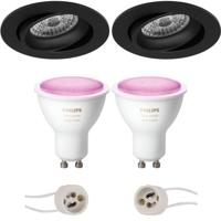 Pragmi Delton Pro - Inbouw Rond - Mat Zwart - Kantelbaar - Ø82mm - Philips Hue - LED Spot Set GU10 - White and Color Ambiance - Bluetooth - thumbnail