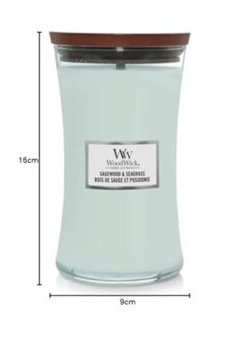 WoodWick Geurkaars Large Sagewood & Seagrass - 18 cm / ø 10 cm - Geurkaars in Glas - Houten Lont