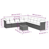 10-delige Loungeset met kussens poly rattan zwart - thumbnail