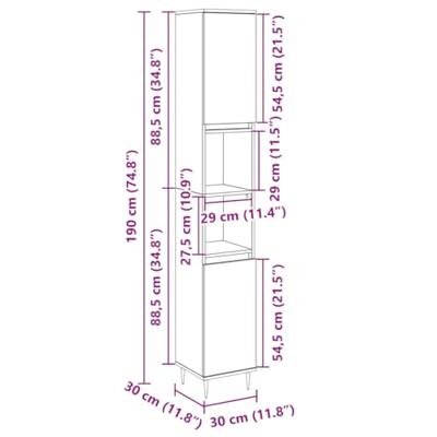 Badkamerkast 30x30x190 cm bewerkt hout sonoma eikenkleurig