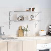 Wandschappen 2 st 100x40 cm roestvrijstaal zilverkleurig - thumbnail