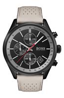 Boss Hugo Boss Heren chronograaf Grand Prix beige geperforeerde lederen bandhorloge 44 mm damesschoenen - thumbnail