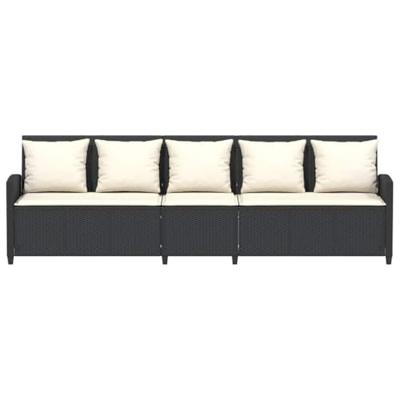 Tuinbank 5-zits met kussens poly rattan zwart Tuinbank 5-zits met kussens poly rattan zwart