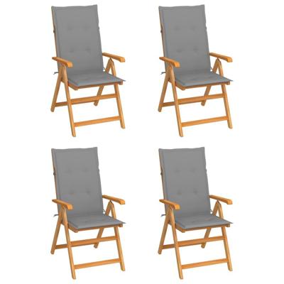 Tuinstoelen 4 st met grijze kussens massief teakhout