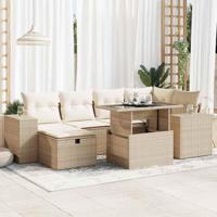 8-delige Loungeset met kussens poly rattan beige - thumbnail