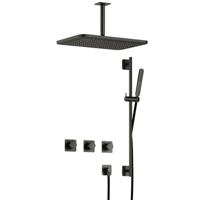 Hotbath Gal - GL106 - Inbouw Regendoucheset - Geborsteld Gunmetal PVD - 2 Stopkranen - Thermostatisch - Plafondbuis 15 cm - Hoofddouche 270x400 mm - Staafhanddouche - Glijstang 900 mm - met GL106 - V02 - thumbnail