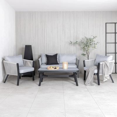 Nohr Loungeset 'Sauel' Met bank, 2 stoelen en tafel, kleur Grijs/Zwart
