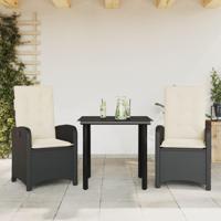 3-delige Tuinset met kussens poly rattan zwart - thumbnail