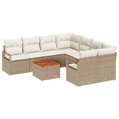 Tuinbankenset met opslag 9 pcs Beige en Crème poly rattan