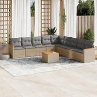 10-delige Loungeset met kussens poly rattan beige - thumbnail