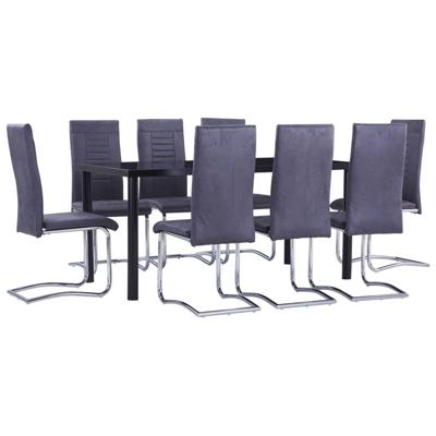 vidaXL 9-delige Eethoek kunstsuède grijs