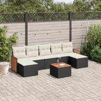 8-delige Loungeset met kussens poly rattan zwart - thumbnail
