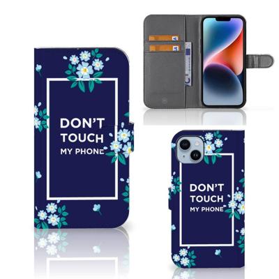 iPhone 15 Plus Portemonnee Hoesje Flowers Blue DTMP iPhone 15 Plus Portemonnee Hoesje Flowers Blue DTMP