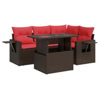 5-delige Loungeset met kussens poly rattan acacia grijs - thumbnail
