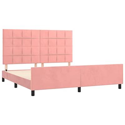 Bedframe met hoofdeinde fluweel roze 180x200 cm