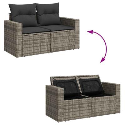 6-delige Loungeset met kussens poly rattan grijs