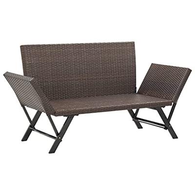 Tuinbank met kussens 176 cm poly rattan bruin