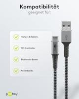 goobay USB-C naar USB-A textielkabel met metalen aansluitingen - thumbnail